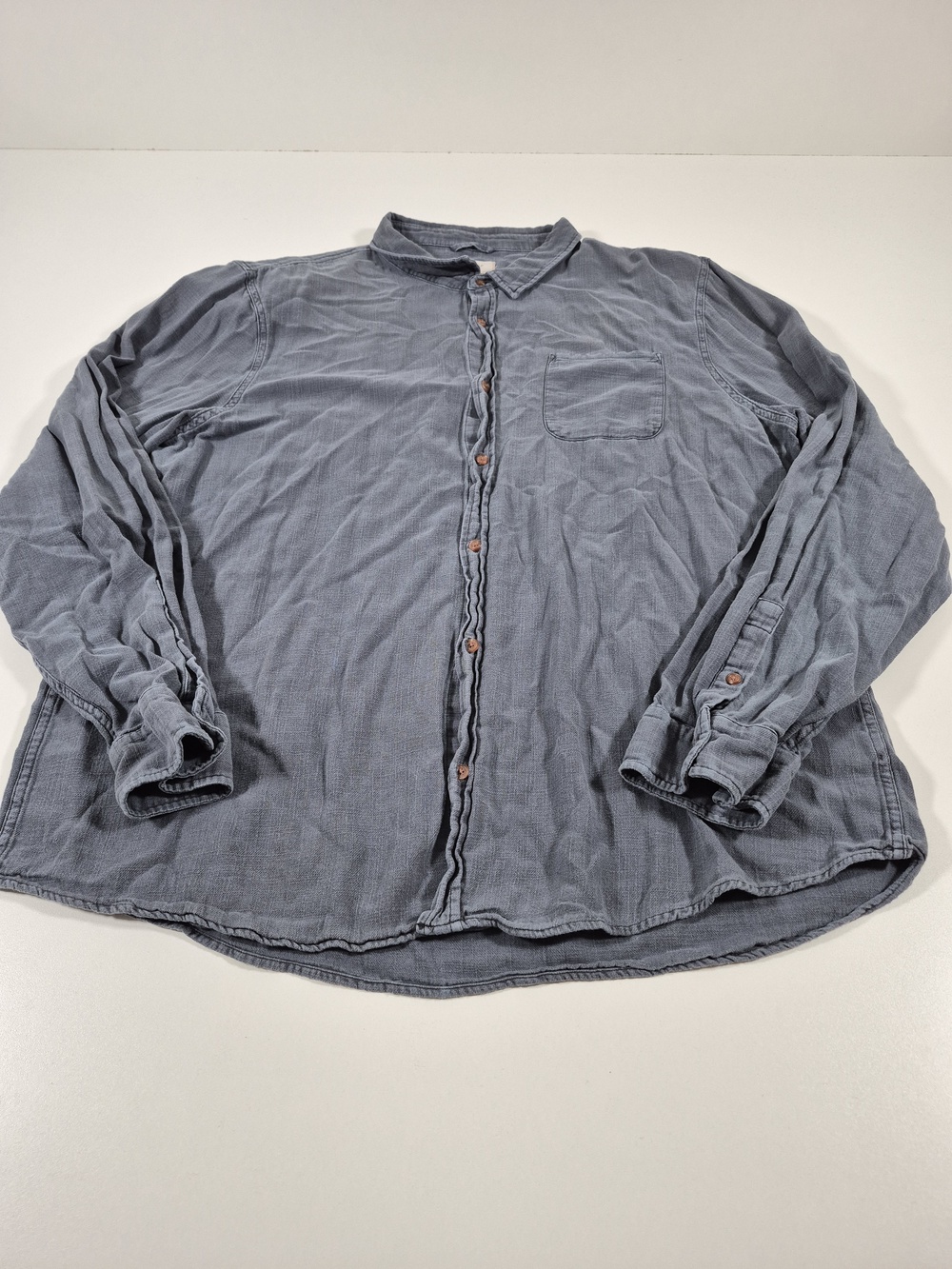 Marine Layer Shirt Mens 2XL Gray Solid Band Collar Long Sleeve Button Up Casual